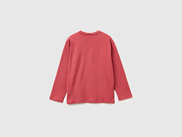 Benetton Erkek Çocuk Bordo Spiderman Baskılı Logolu Püskürtme Efektli Uzun Kollu T-shirt