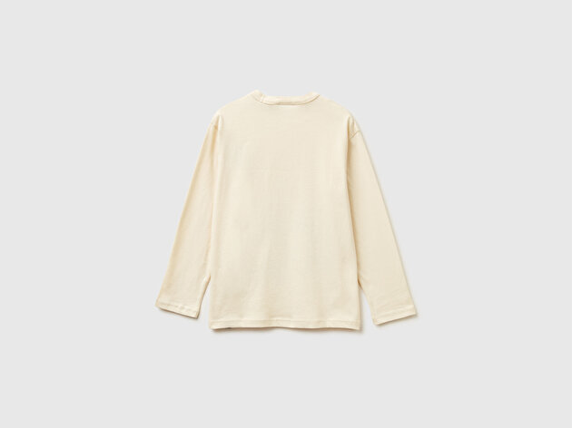 Benetton Erkek Çocuk Krem Spiderman Baskılı Logolu Püskürtme Efektli Uzun Kollu T-shirt