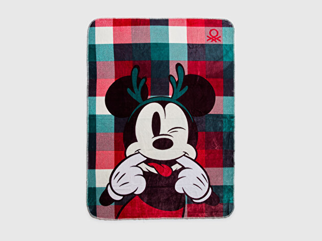 Benetton Unisex Kırmızı Mickey Baskılı Peluş Battaniye