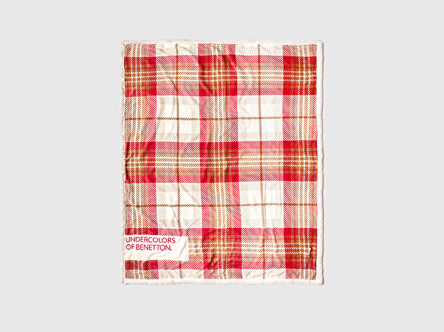 Benetton Unisex Çok Renkli Ekose Desenli Peluş Battaniye