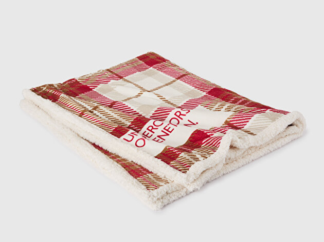 Benetton Unisex Çok Renkli Ekose Desenli Peluş Battaniye