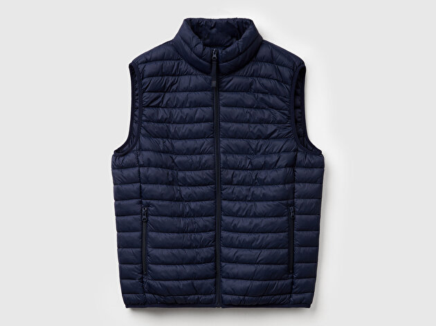 Benetton Erkek Lacivert Polyester Dolgulu Regular Fit Yelek