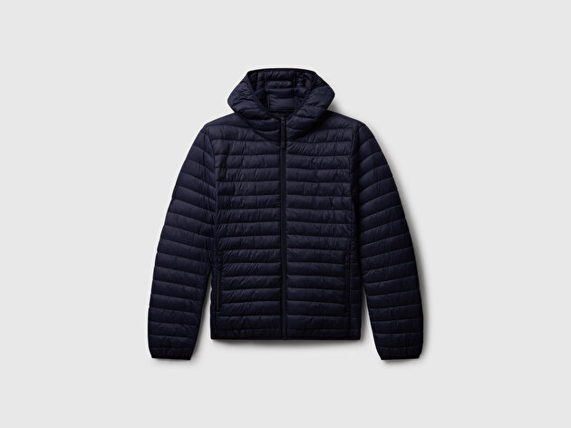 Benetton Erkek Lacivert Polyester Dolgulu Regular Fit Kapüşonlu Puffer Mont