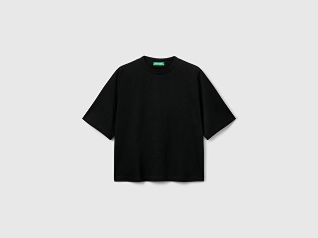 Benetton Kadın Siyah %100 Koton Boxy Fit T-Shirt