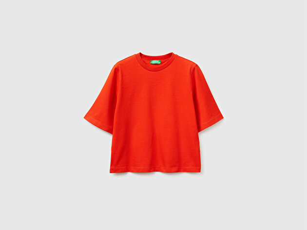 Benetton Kadın Kırmızı %100 Koton Boxy Fit T-Shirt
