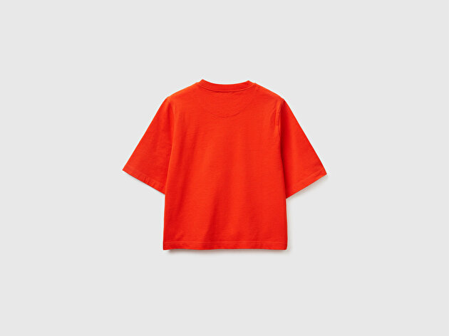 Benetton Kadın Kırmızı %100 Koton Boxy Fit T-Shirt