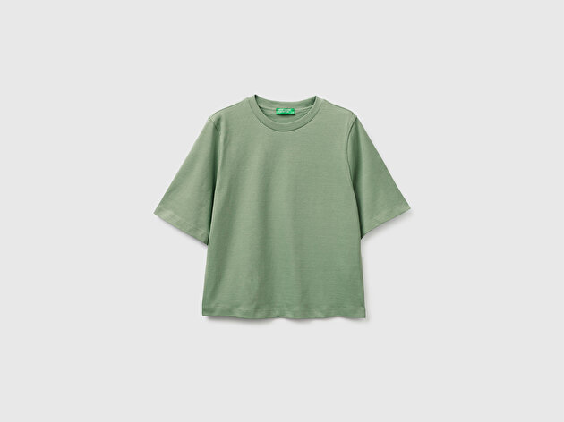 Benetton Kadın Haki %100 Koton Boxy Fit T-Shirt
