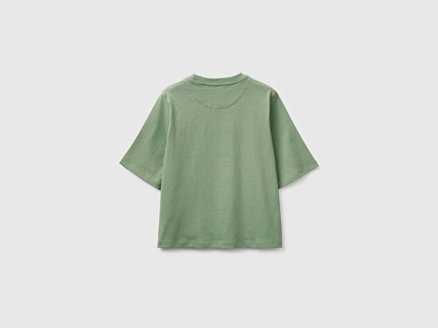Benetton Kadın Haki %100 Koton Boxy Fit T-Shirt