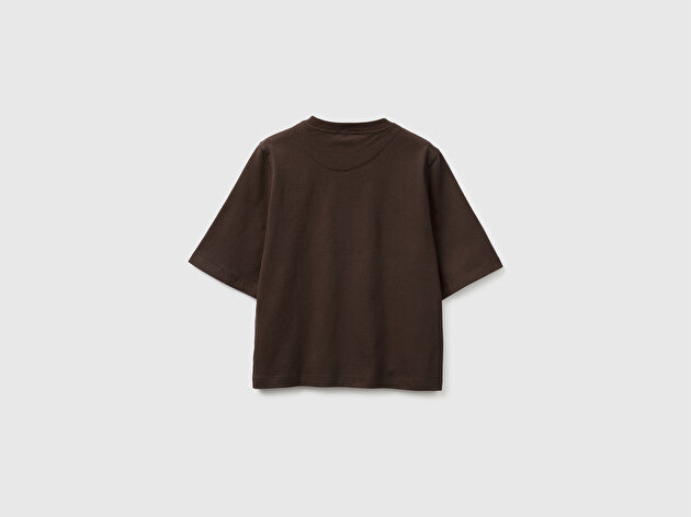 Benetton Kadın Kahverengi %100 Koton Boxy Fit T-Shirt