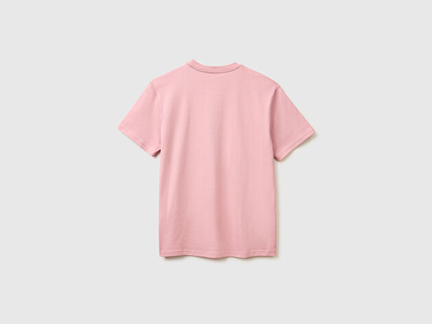 Benetton Erkek Pembe %100 Koton Benetton Logolu Bisiklet Yaka T-Shirt