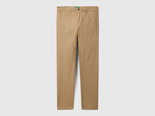 Benetton Erkek Bej Slim Fit Chino Pantolon