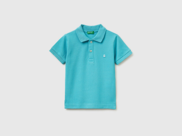 Benetton Erkek Bebek Açık Mavi Logolu Pike Polo T-Shirt