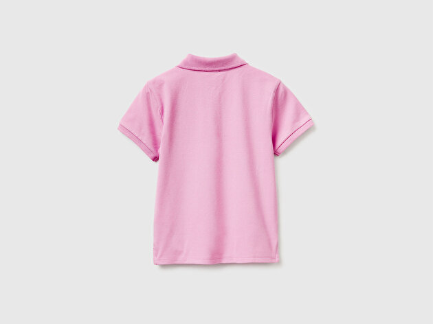 Benetton Kız Çocuk Pembe Logolu Pike Polo T-Shirt