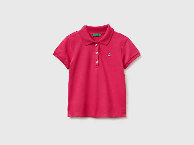 Benetton Kız Bebek Koyu Pembe Logolu Pike Polo T-Shirt
