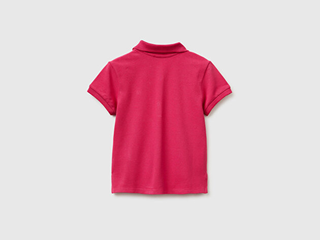 Benetton Kız Bebek Koyu Pembe Logolu Pike Polo T-Shirt