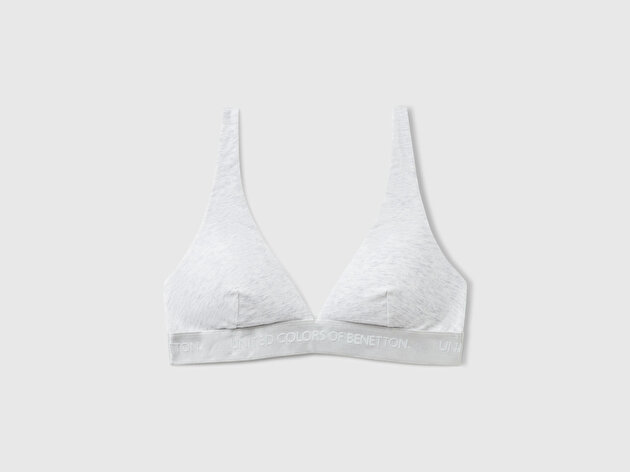 Benetton Kadın Beyaz Mix Pamuk Karışımlı Logo Bantlı V Yaka Sütyen