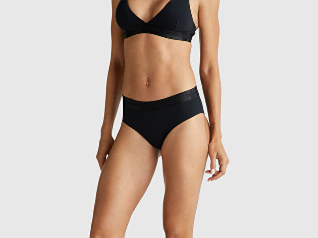 Benetton Kadın Siyah Pamuk Karışımlı Bel Bandı Logolu Hipster Kesim Külot