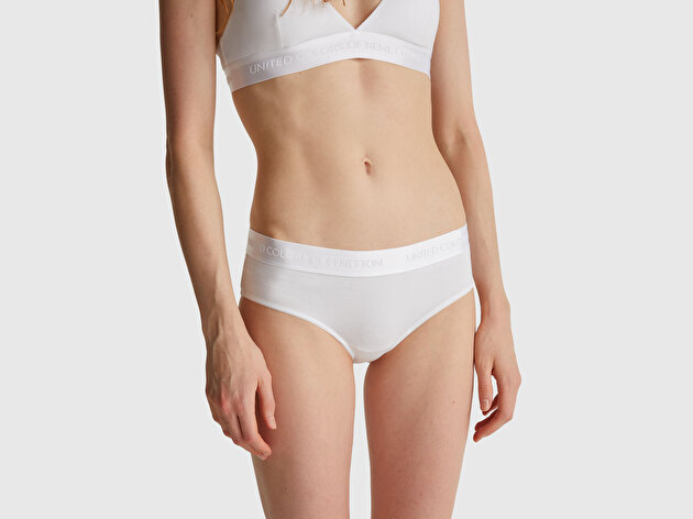 Benetton Kadın Beyaz Pamuk Karışımlı Bel Bandı Logolu Hipster Kesim Külot