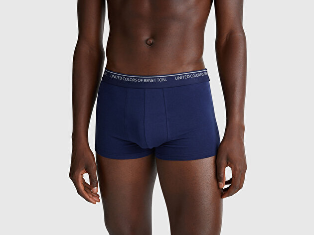 Benetton Erkek Lacivert Pamuk Karışımlı Beli Logo Baskılı Tek Renk Boxer