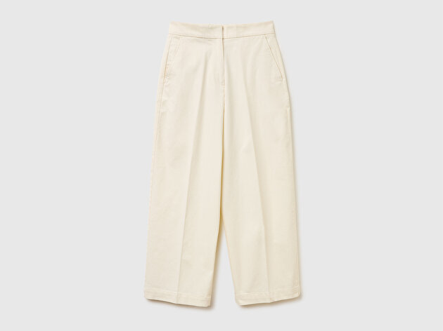 Benetton Kadın Krem Pamuk Karışımlı Beli Lastik Detaylı Balon Paça Pantolon