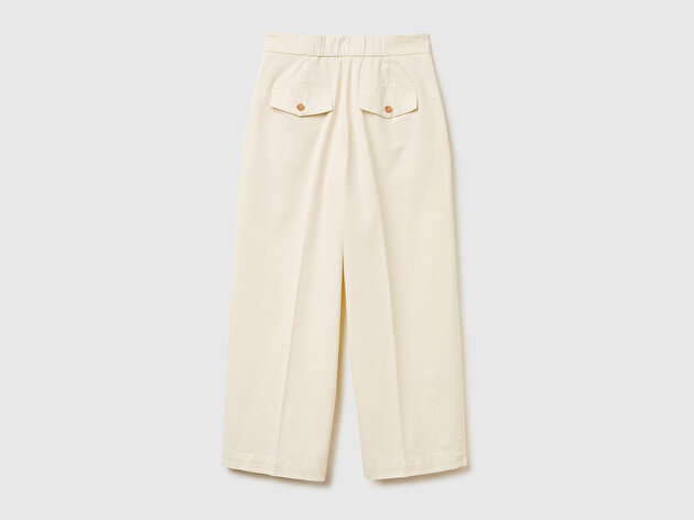 Benetton Kadın Krem Pamuk Karışımlı Beli Lastik Detaylı Balon Paça Pantolon