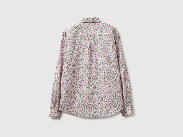 Benetton Kadın Bej Mix %100 Pamuk Desenli  Regular Fit Gömlek