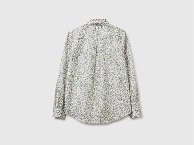 Benetton Kadın Yeşil %100 Pamuk Desenli  Regular Fit Gömlek