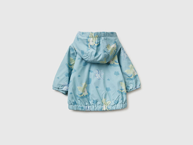 Benetton Bebek Tamamı Baskılı Gizli Fermuarlı Kapüşonlu Ceket