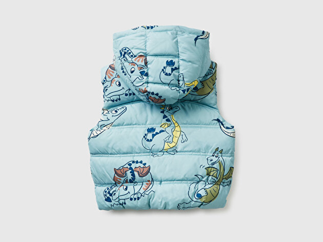 Benetton Erkek Bebek Tamamı Desenli Logo Etiketli Kapüşonlu Yelek