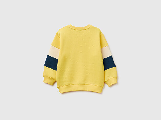 Benetton Erkek Bebek Kol Detaylı Renk Bloklu Logo Etiketli Bisiklet Yaka Sweatshirt