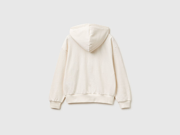 Benetton Kız Çocuk Taş İşlemeli Kanguru Cepli Fermuarlı Kapüşonlu Sweatshirt