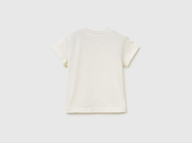 Benetton Bebek Omzu Gizli Çıtçıtlı Baskılı Nakışlı Bisiklet Yaka T-Shirt