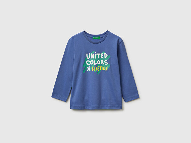 Benetton Erkek Bebek Önü Logo Baskılı Yuvarlak Yaka Uzun Kollu T-Shirt