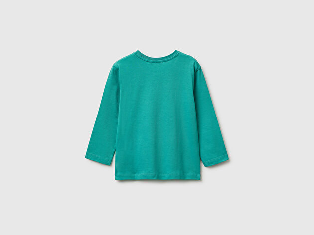 Benetton Erkek Bebek Önü Logo Baskılı Yuvarlak Yaka Uzun Kollu T-Shirt