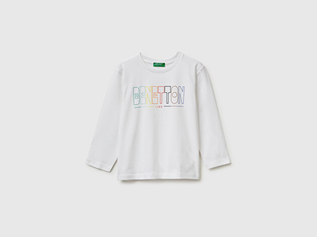 Benetton Erkek Bebek Önü Logo Baskılı Yuvarlak Yaka Uzun Kollu T-Shirt