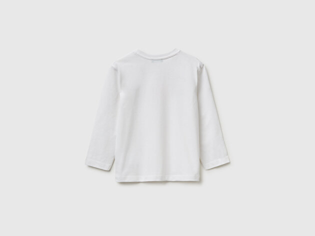 Benetton Erkek Bebek Önü Logo Baskılı Yuvarlak Yaka Uzun Kollu T-Shirt