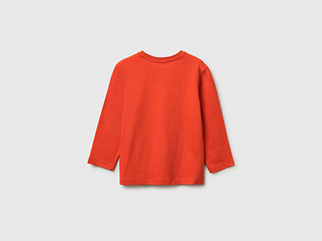 Benetton Erkek Bebek Önü Logo Baskılı Yuvarlak Yaka Uzun Kollu T-Shirt