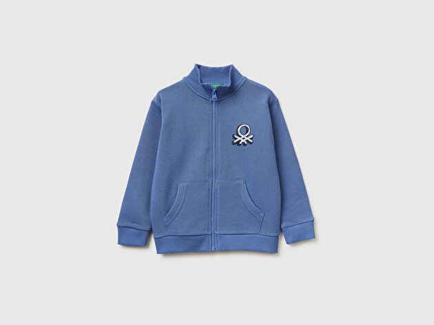 Benetton Erkek Bebek Logo Baskılı Cepli Fermuarlı Dik Yaka Sweatshirt
