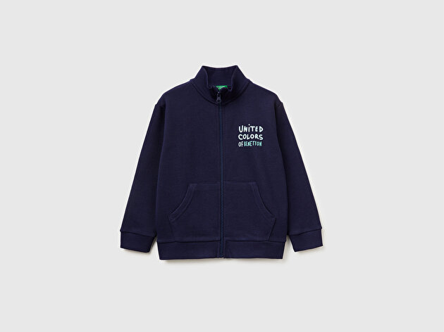 Benetton Erkek Bebek Logo Baskılı Cepli Fermuarlı Dik Yaka Sweatshirt

