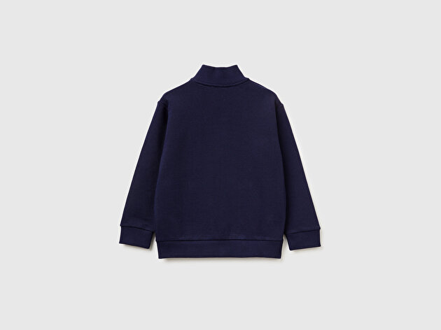 Benetton Erkek Bebek Logo Baskılı Cepli Fermuarlı Dik Yaka Sweatshirt
