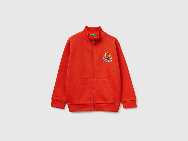 Benetton Erkek Bebek Logo Baskılı Cepli Fermuarlı Dik Yaka Sweatshirt

