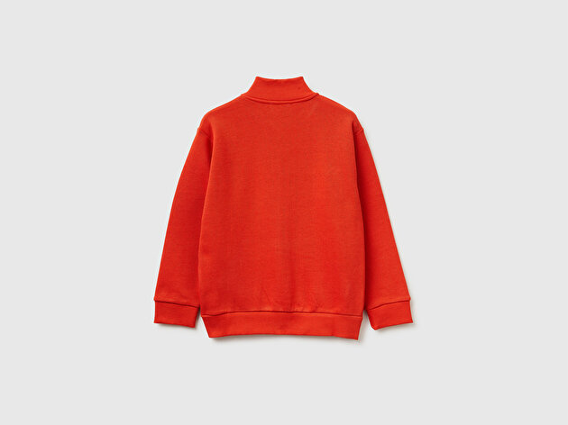 Benetton Erkek Bebek Logo Baskılı Cepli Fermuarlı Dik Yaka Sweatshirt
