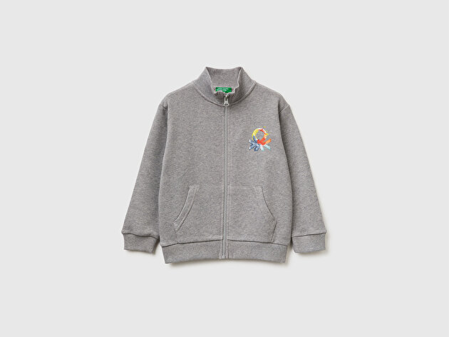 Benetton Erkek Bebek Logo Baskılı Cepli Fermuarlı Dik Yaka Sweatshirt
