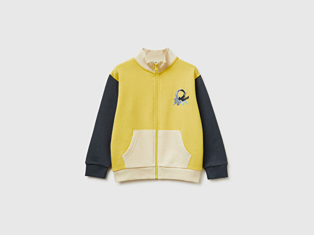 Benetton Erkek Bebek Logo Baskılı Cepli Fermuarlı Dik Yaka Sweatshirt
