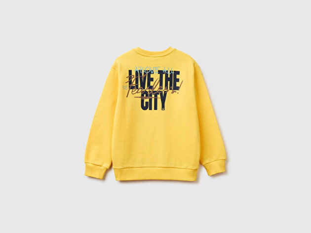 Benetton Erkek Çocuk Arkası Baskılı Rahat Kalıp Bisiklet Yaka Sweatshirt