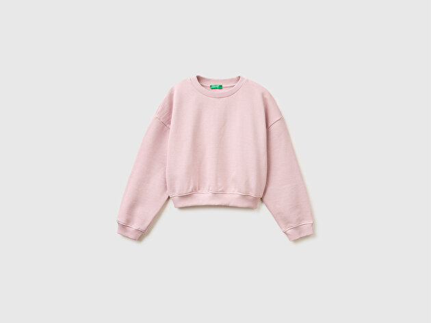 Benetton Kız Çocuk Arkası Logo Etiketli Oversize Yuvarlak Yaka Sweatshirt