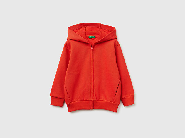 Benetton Erkek Bebek Arkası Baskılı Fermuarlı Kapüşonlu Sweatshirt