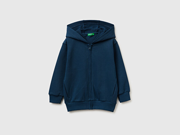 Benetton Erkek Bebek Arkası Baskılı Fermuarlı Kapüşonlu Sweatshirt