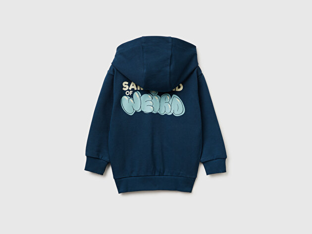 Benetton Erkek Bebek Arkası Baskılı Fermuarlı Kapüşonlu Sweatshirt