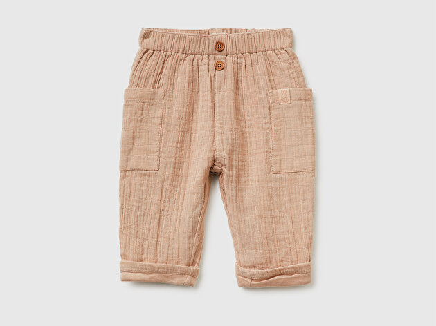 Benetton Bebek Beli Lastikli Düğmeli Yanları Cepli Pantolon